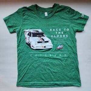 NWOT Audi Quatro Green "Race To The Clouds" Colorado Kid's Tee